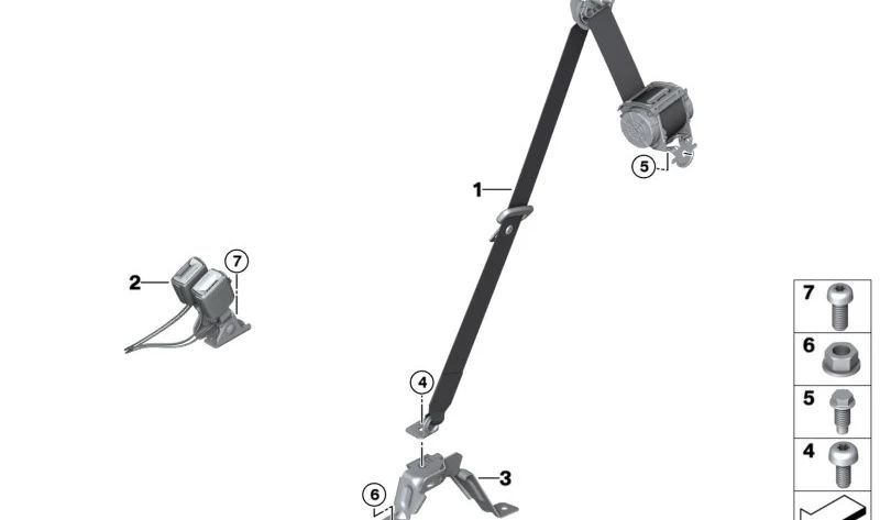 Cinturón superior trasero OEM 72117497739 para BMW X5 G05 (xDrive25d, xDrive30d, xDrive40i). Compatible con 3ª fila de asientos. Original BMW.