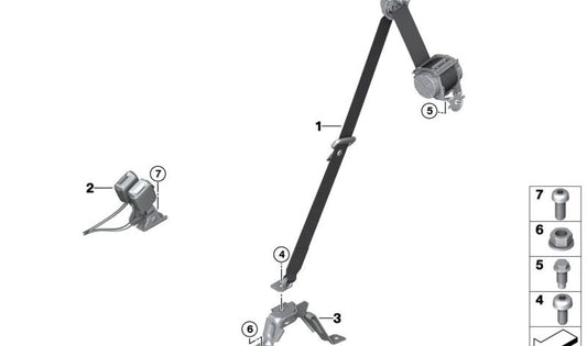 Cinturón superior trasero OEM 72117497739 para BMW X5 G05 (xDrive25d, xDrive30d, xDrive40i). Compatible con 3ª fila de asientos. Original BMW.