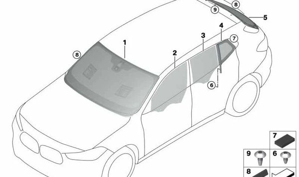 Cristal lateral puerta trasera derecha OEM 51357420420 para BMW F39. Original BMW.