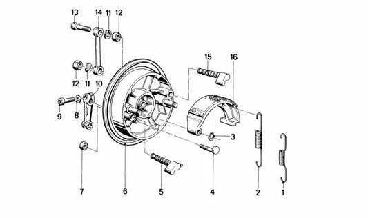 Resorte superior de zapatas de freno OEM 34111230020 para BMW E21, E30, E36, E28, E34, E12, E24, E9, E3. Original BMW.
