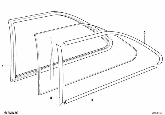 Rear right window seal for BMW 3 Series E21 (OEM 51361881488). Original BMW