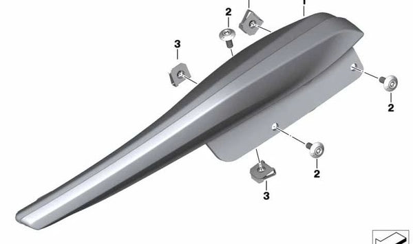 Deflector de viento derecho OEM 46638568974 para BMW Motorrad K1600 GTL (KK48, modelo 0F02) fabricado entre 03/2017 y 07/2021. Pieza original BMW Motorrad.