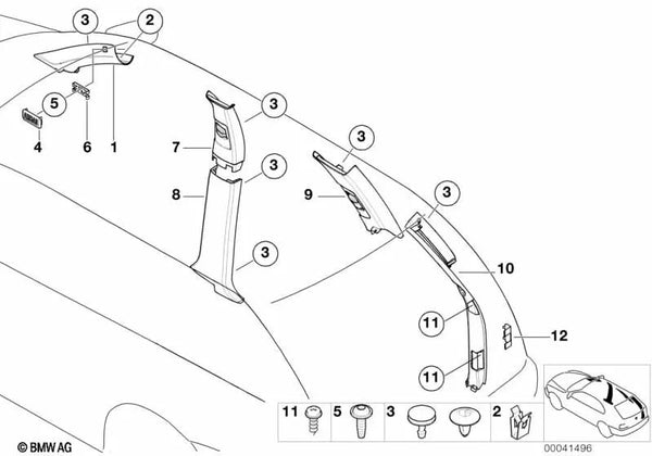 Revestimiento pilar trasero izquierdo para BMW X5 E53 (OEM 51437056351). Original BMW.