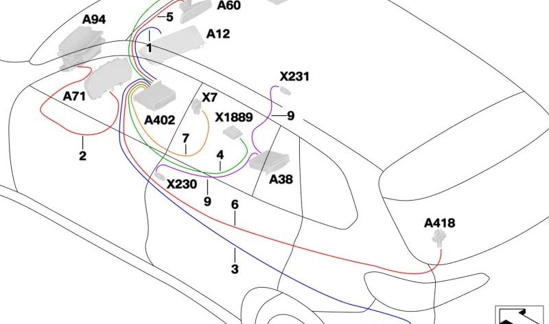 Cabo de conexão para tela central (unidade de unidade de cabeça alta) OEM 61118734035 para BMW G05, G18, F95, G06, F96, G07. BMW original.