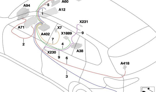 Cavo di collegamento per schermo centrale (Highunit High-cid) OEM 61118734035 per BMW G05, G18, F95, G06, F96, G07. BMW originale.