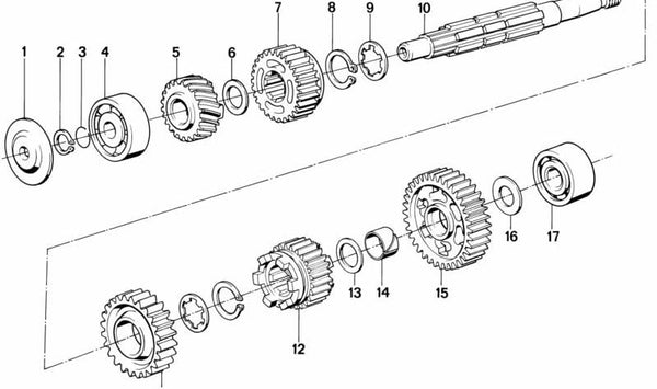 Piñón 2ª marcha OEM 23221231527 para BMW Motorrad R50/5, R60/5, R75/5, R100 (R247) y derivados. Compatible con modelos fabricados entre 1969 y 1984. Original BMW Motorrad.