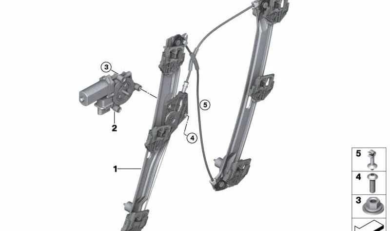 Motor elevalunas delantero derecho OEM 67627473088 para BMW F39 (X2) {M35i, sDrive16d, sDrive18d, X2 20d}. Original BMW.
