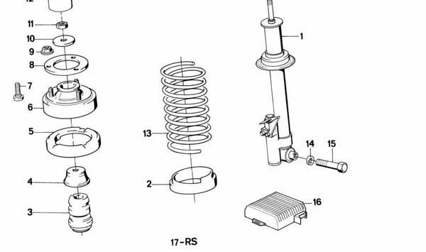Amortiguador trasero auxiliar OEM 33531137113 para BMW Serie 7 (E32). Original BMW.