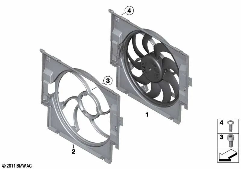 Fan shroud with fan for BMW F20N, F21N, F23, F30, F31, F34, F32, F33, F36 (OEM 17428641965). Original BMW