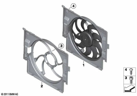 Fan shroud with fan for BMW F20N, F21N, F23, F30, F31, F34, F32, F33, F36 (OEM 17428641965). Original BMW