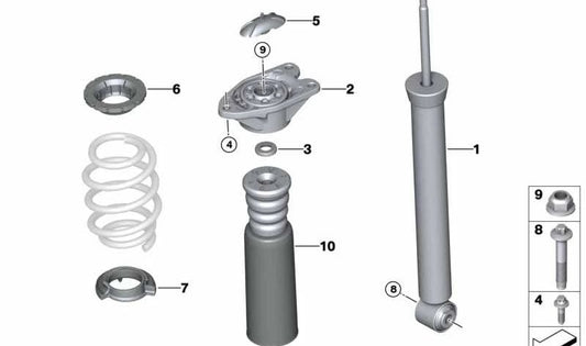 Additional shock absorber with rear protection tube for BMW 2 Series F45, F46, F48N, F39 and Mini F60 (OEM 33536852458). Original BMW
