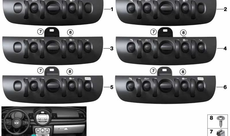 Módulo interruptores consola central OEM 61319319015 para MINI F54, F55, F56, F57, F60. Original MINI.