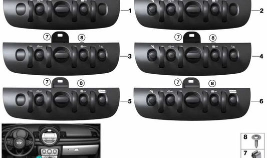 Unidad de interruptores consola central OEM 61316838209 para MINI Clubman F54, F54 LCI. Original MINI.