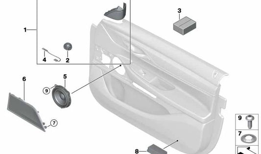 Triángulo del espejo derecho para sistema de sonido High End OEM 65136820762 para BMW G11, G12. Compatible con modelos 725d, 730d, 730d xDrive. Original BMW.