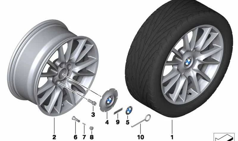 Silver hubcap OEM 36137849422 for BMW F07, F01, F02, F04. Genuine BMW.
