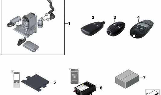OM 64502334000 stationary remote control switchboard for BMW E81, E82, E87, E88, F20, F21, F22, F23, E90, E91, E92, E93, F30, F31, F34, F32, F33, F36, E60, E61, E63, E63, E64, E64, E64, E64, e84, e84, e84, e84, e84, e84, e e70, e71. Original BMW.