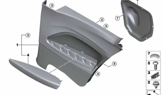 Panel lateral trasero derecho negro/azul OEM 51438070094 para BMW Serie 2 F22 (218d) todos los modelos compatibles. Pieza original BMW.