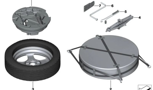 Bandeja para rueda de repuesto OEM 71106894160 para BMW I20, X1, XM, G09. Soporte original para llevar la rueda de emergencia de forma segura. Original BMW.
