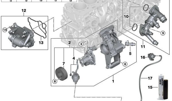 Bomba de agua OEM 11518582740 para BMW G20, G21, G30, G31, G32, G11, G12, G14, G15, G16, G01, G02, G05, G06, G07. Original BMW.