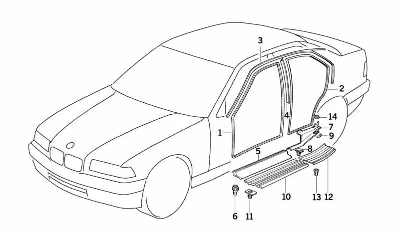 Linke mittlere Säule in Richtung Board für BMW 3 E36 -Serie (OEM 51221960667). Original BMW