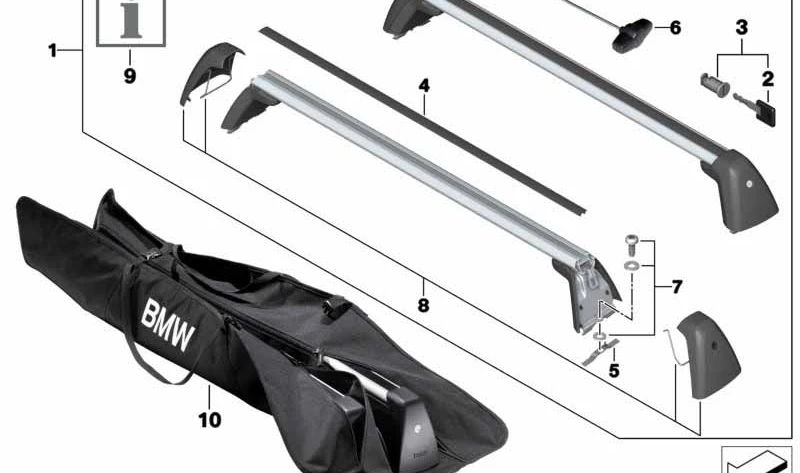 Juego de tornillos de fijación OEM 82792357349 para BMW F20, F21, F22, F87, F30, F34, F80, F32, F36, F82. Para instalar baúl o barras de techo. Original BMW.