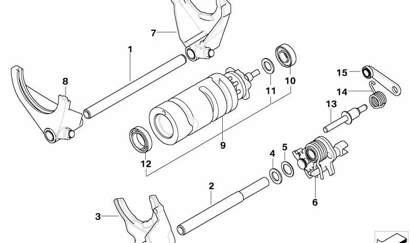 Horquilla de mando 2ª y 3ª marcha OEM 23007681466 para motos BMW R1200GS, R1200RT, R1200R, HP2 Enduro, R1200S… y más. Original BMW Motorrad.