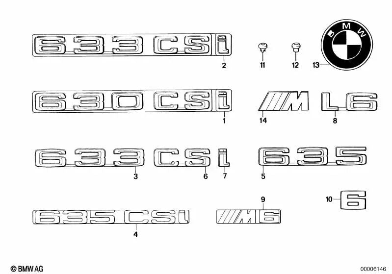 Emblema pegado trasero para BMW Serie 6 E24 (OEM 51141920779). Original BMW