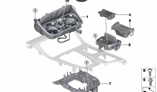 Bandeja de almacenamiento consola central OEM 51169277352 para BMW F10, F11, F18. Original BMW.