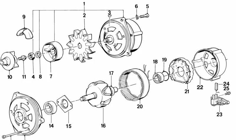 Carbon brush set for BMW E21, E30, E36, E12, E28, E34, E24, E23, E32, E31 (OEM 12311727756). Original BMW