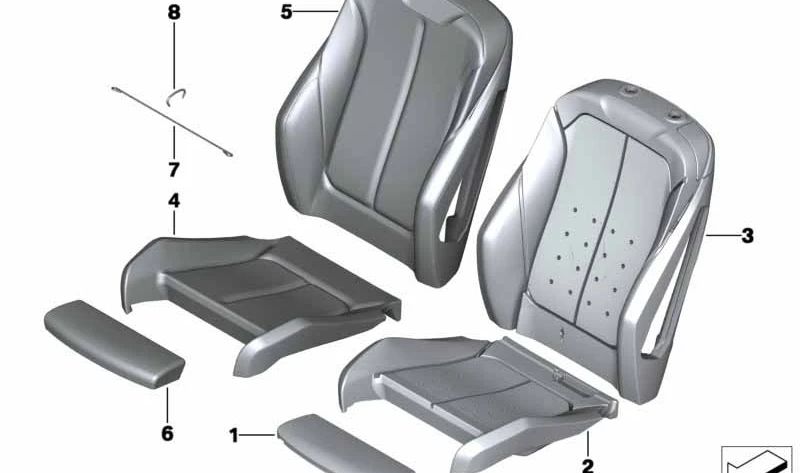 Funda respaldo asiento deportivo cuero derecho OEM 52107476854 para BMW F32 (418d, 418i, 420d, 420d xDrive). Color blanco marfil. Original BMW.