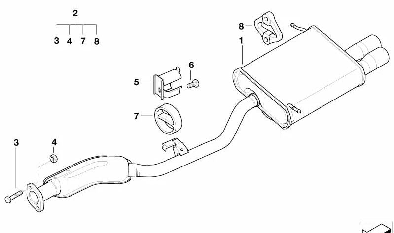 Silencioso trasero OEM 18101436554 para BMW E36 y Z3. Recambio original BMW.