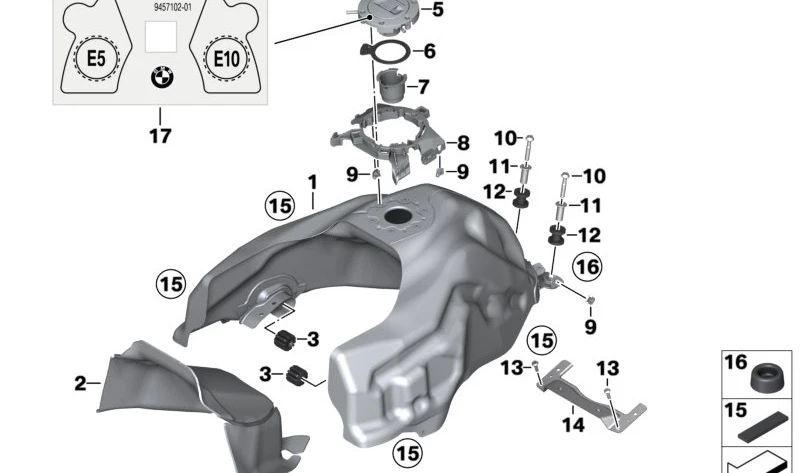OEM 16118564866 Supporto deposito per BMW F 750 GS, F 850 ​​GS, F 900 GS SF ... e altro. BMW MOTORAD originale.
