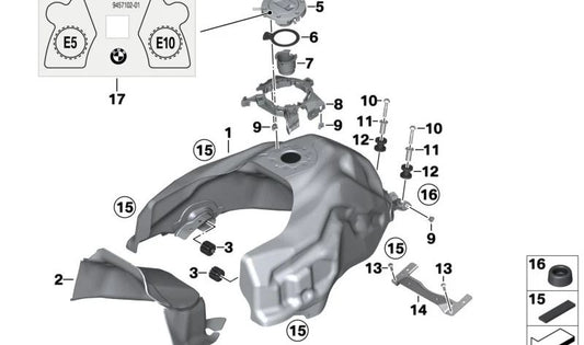Staffa di fissaggio del serbatoio OEM 16118564859 per BMW Motorrad F750GS, F850GS, F850GS Adv... e altro ancora. BMW Motorrad originale.