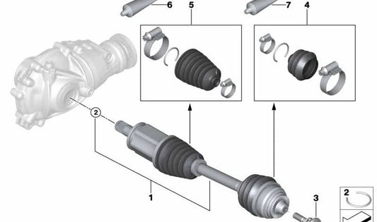 Palier delantero izquierdo OEM 31605A01E83 para BMW G30, G30N, G31, G31N. Compatible con modelos con tracción total. Repuesto original BMW.