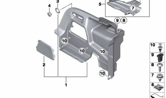 Soporte izquierdo para bandeja maletero OEM 51472758839 para MINI R58 {Cooper S, Cooper SD} (modelos SX11, SX12, SX21, SX22, SX31, SX32, SX41, SX42, SX81, SX82). Original MINI.