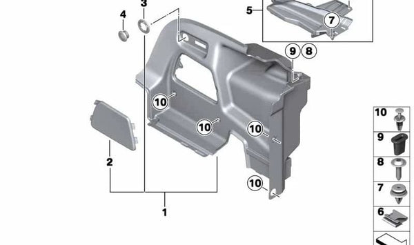 Soporte izquierdo para bandeja maletero OEM 51472758839 para MINI R58 {Cooper S, Cooper SD} (modelos SX11, SX12, SX21, SX22, SX31, SX32, SX41, SX42, SX81, SX82). Original MINI.