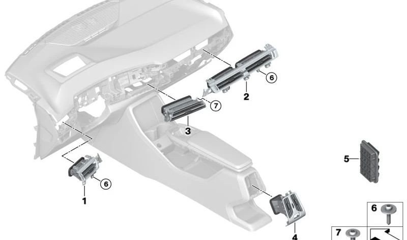 Ventilación trasera OEM 64229201647 para BMW F20, F20N, F21, F21N, F22, F22N, F23, F23N, F44, F45, F45N, F46, F46N, F87, F87N, G42, G87, U06, i3 I01, I01N, X1 F48N, F49, F49N, U11, U12, X2 F39, U10, Z4 G29 y MINI F54, F54N, F60, F60N, U25. Original