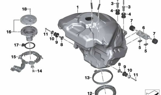 Supporto rivestimento serbatoio OEM 16117717011 per moto BMW S 1000 XR (K49). BMW Motorrad originale.