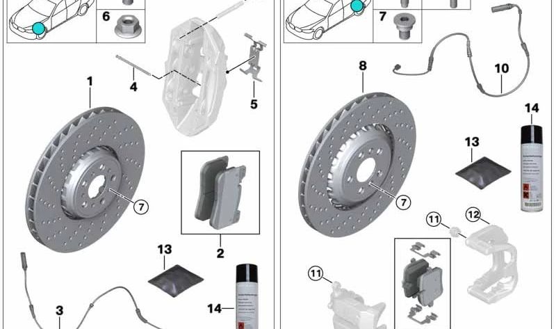Disco de freno cerámico carbono izquierdo OEM 34117991105 para BMW F90, F90N, F91, F92, F93. Original BMW.