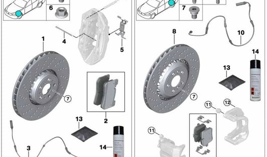Disco de freno cerámico carbono izquierdo OEM 34117991105 para BMW F90, F90N, F91, F92, F93. Original BMW.