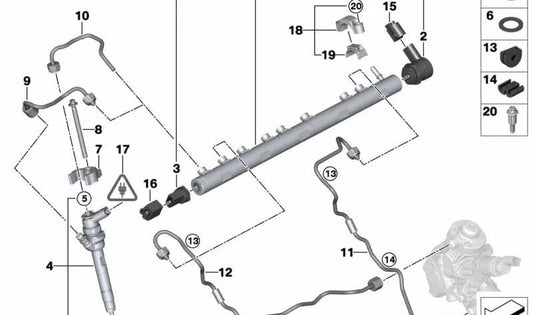 Tubería de alta presión OEM 13538596878 para BMW F10, F10N, F11, F11N, F01N, F02N, E70N, F15, E71, F16. Original BMW.