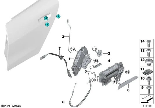 Rear right door actuating rod for BMW 4 Series G26 (OEM 51227955174). Original BMW.