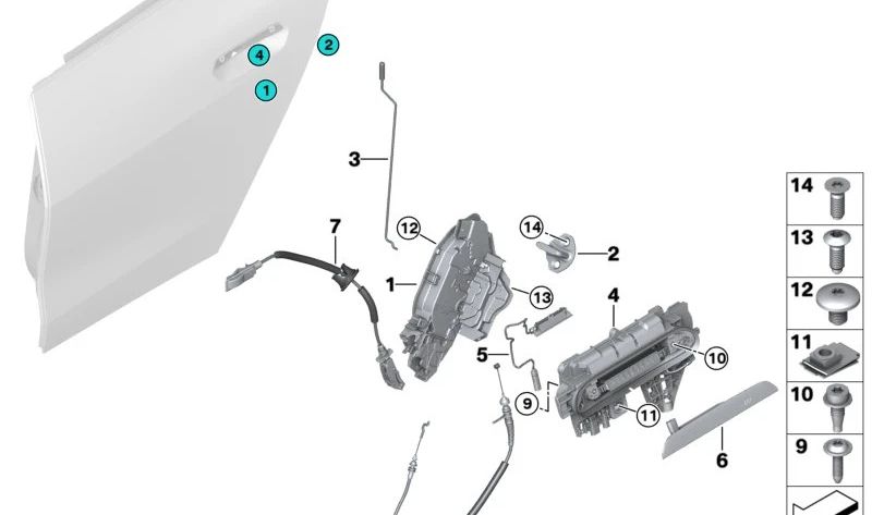 Exterior door handle housing, primed for BMW G26 (OEM 51215A68EC9). Original BMW