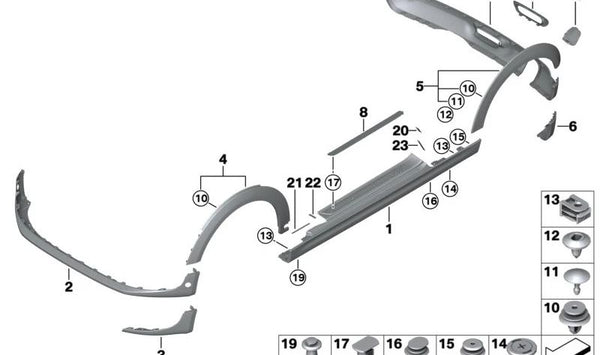 Spoiler delantero derecho Black Band OEM 51117379440 para MINI F55, F56, Cabrio F57. Original MINI.
