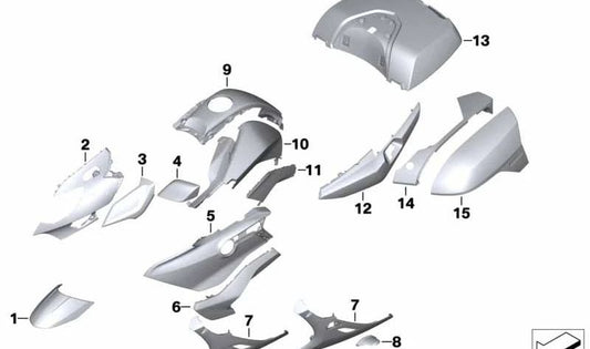 Pieza lateral trasera izquierda OEM 46637727451 para motos BMW K 1600 GT, K 1600 GTL, K 1600 GTL Exclusive (K48). Original BMW Motorrad.