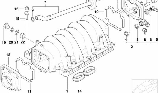 Brida de admisión OEM 11615A326C7 para BMW E39, E38, E53, E52. Original BMW.