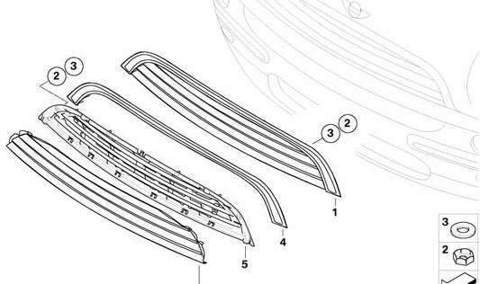 Rejilla decorativa frontal OEM 51137116964 para MINI R50, R52, R53 (años 2000 en adelante). Pieza original MINI.