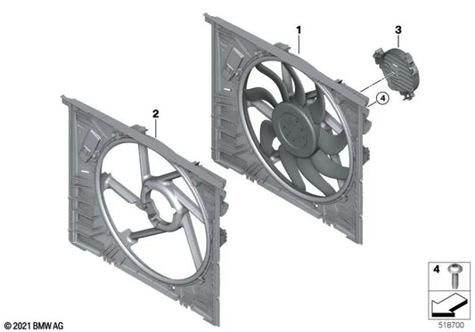 Fan Housing with Fan for BMW G42, G20, G22, G23, G26, I20, G29 (OEM 17428666818). Original BMW
