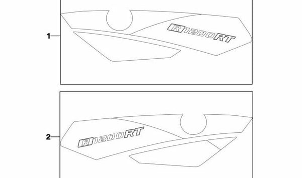 Emblema lateral derecho "silber-granit-thunder" OEM 46637724178 para BMW Motorrad R 1200 RT (RK26) y R 900 RT (RK26). Original BMW Motorrad.