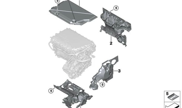 Cubierta acústica superior OEM 17738490209 para BMW U06, U11, U12, U10 y MINI U25. Pieza original BMW y MINI.